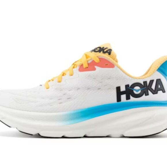 Hoka Shoes - Hoka One One Clifton 9 White and Yellow Athletic Shoes